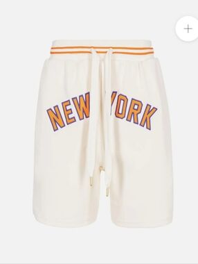 Puma Cream Athletic Shorts with Orange & Purple 'New York' Graphics - M